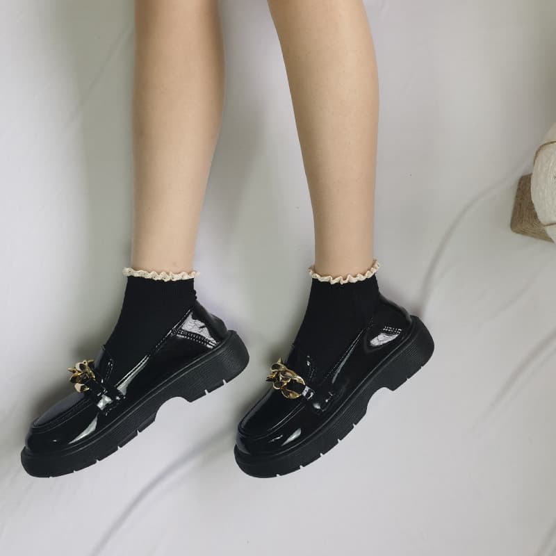 Renda preta Mary Jane sapatos mocassins meias de couro feminino Lolita meias combinando algodão puro na moda primavera o