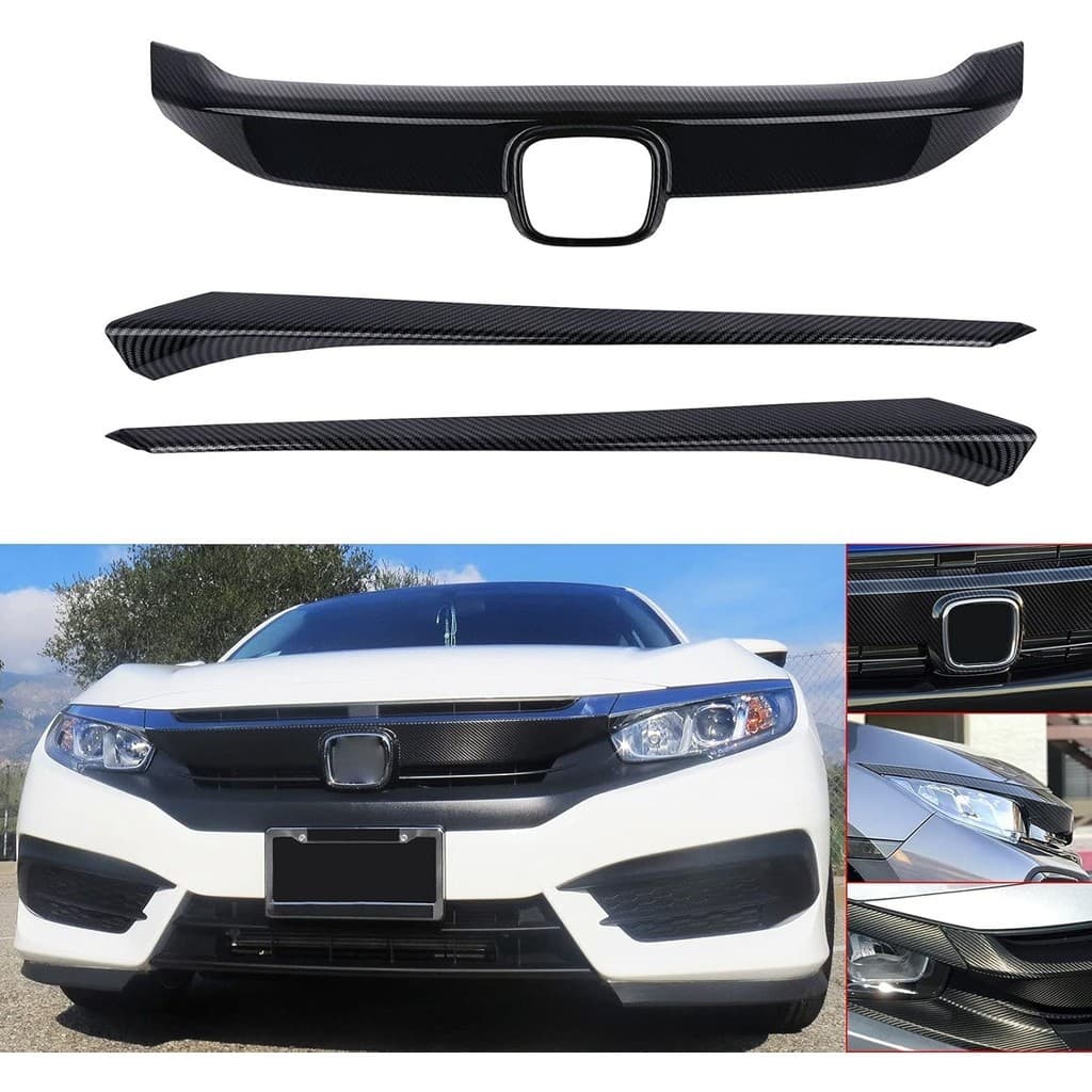 Guarnição De Moldagem Da Tampa Grade Dianteira Xotic Tech Compatível Com Honda Civic 2016-2021 (Padrão De Fibra De Carbo