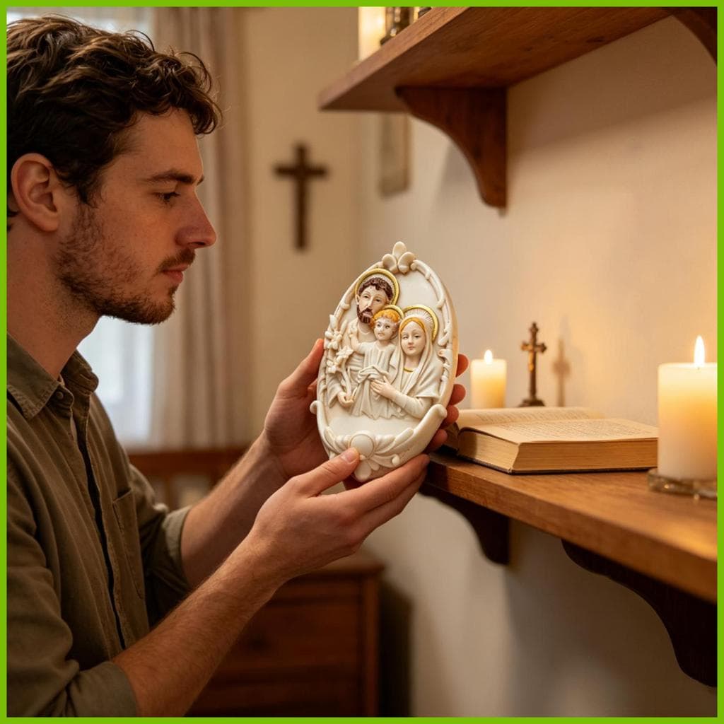 Decoração Da Família Sagrada 3D Religiosa Montada Na Parede Resina Arte Ornamentos Fonte De Água Benta Para Festas De An