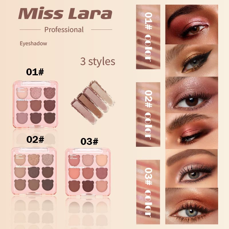Paleta de Sombras para Olhos MISSLARA Bear com Nove Cores, Tons Terrosos Matte e Perolados