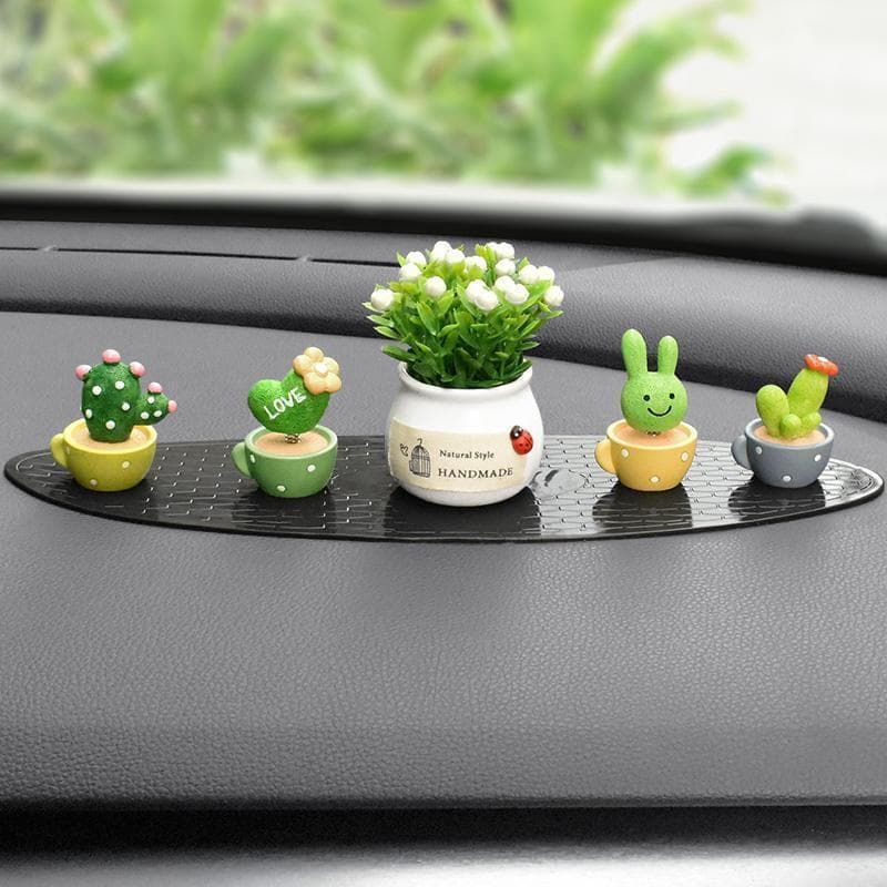 Acessórios para carros, decorações interiores criativas, enfeites fofos para painel de carro femininos, pequenas plantas