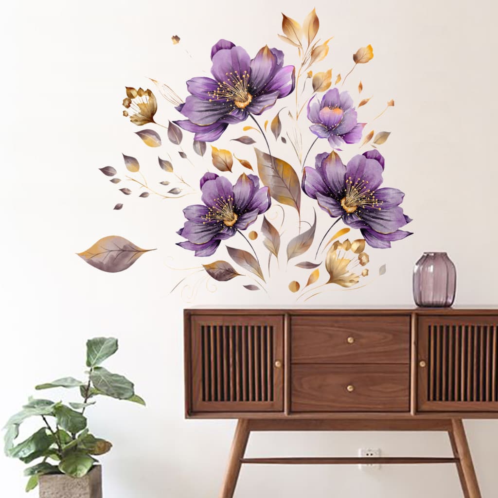 Adesivos de parede flor roxa criativo adesivos de parede quarto sala de estar decoração de casa adesivos de parede autoa