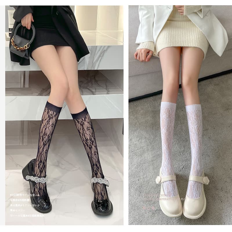 Renda branca lolita bezerro meias jk meias femininas tubo médio longo renda japonesa meias brancas meia perna lolita