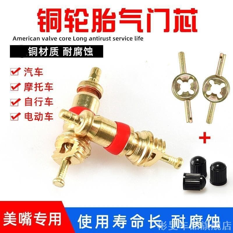 Núcleo de válvula de cobre americano, válvula de pneu de carro, chave de agulha, bicicleta elétrica, motocicleta, bico d