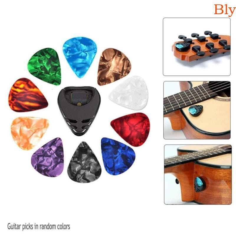 Bly 10 Peças Palheta Baixo Elétrico Acústico Suporte Palhetas Guitarra