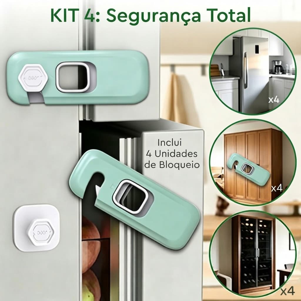 KIT4/12 Trava de Segurança Infantil - Proteção para Portas, Armários, Geladeiras e Gavetas