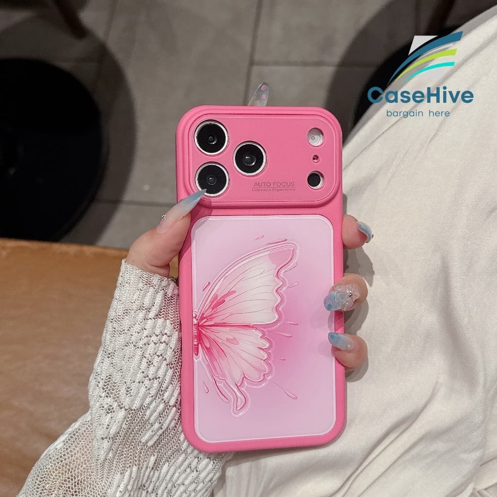Capa De Telefone Com Janela Grande Borboleta 3D Estilo Ins/Traseira Rígida Acrílica/Protetor De Câmera De Para-Choque À