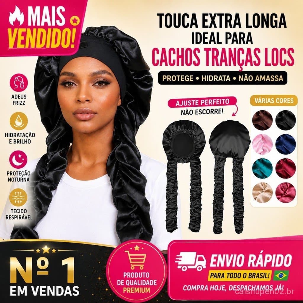 Touca de Dormir Extra Grande de Cetim Elástico, Design com Fita Longa para Cachos, Cobertura Noturna Macia e Antiderrapa