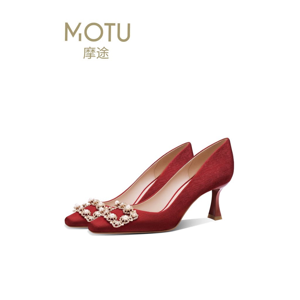 Vermelho Super bonito sapatos de casamento feminino 2026 novo estilo Xiuhe roupas sapatos de noivado salto alto torrada