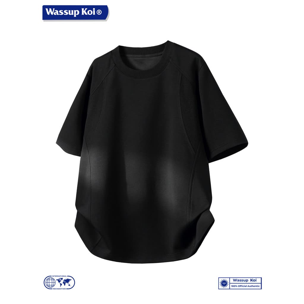 WASSUP KOI Camiseta masculina de manga curta estilo americano solta respirável casual contraste cor All-Match Top estilo