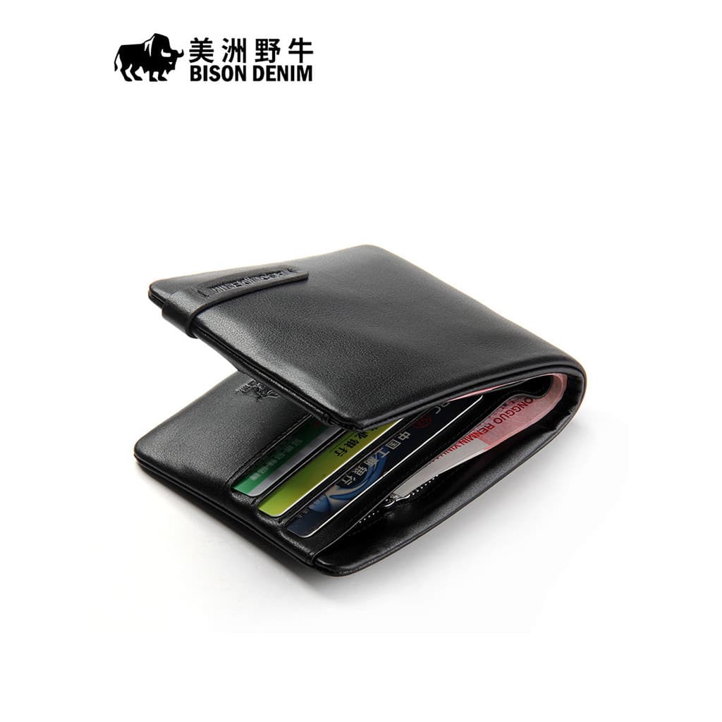 Carteira masculina americana Bison carteira de couro curto Horizontal 2026 novo estilo carteira multicartão de grande ca