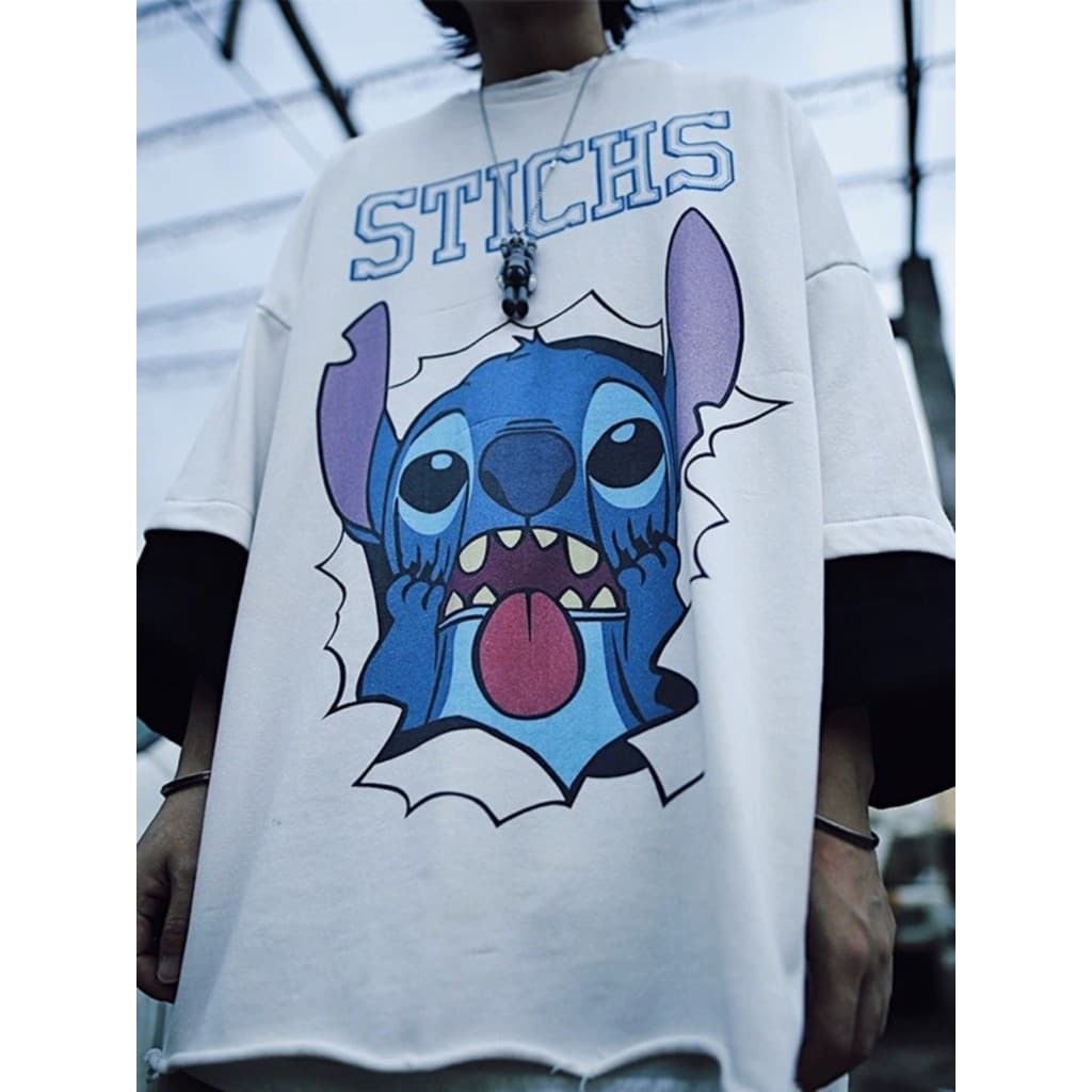 UUCSCC Hip-Hop Street Wear em torno do pescoço moletom Casual na moda dos desenhos animados falso de duas peças masculin