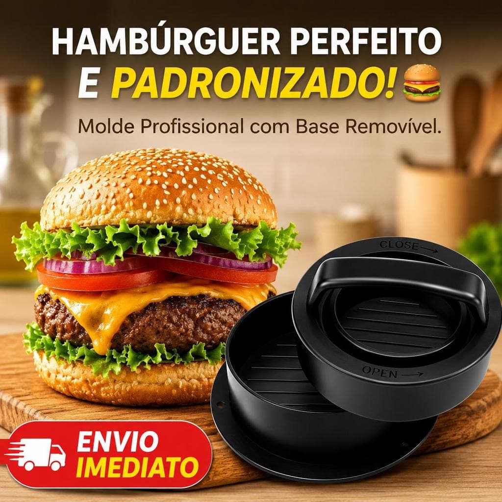 Kit forma Moldador de Hambúrguer e lanches artesanal 5 em 1 | Base Removível grande e pequena e Portátil