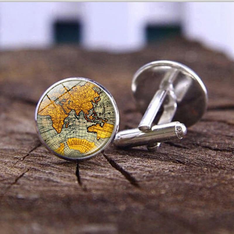 Novo produto acessórios terra planeta mapa do mundo abotoaduras masculinas Metal francês abotoaduras manguito unhas aces