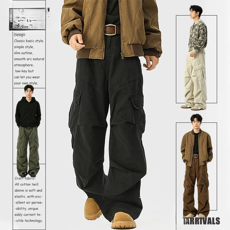 Macacão masculino calças pretas 6 bolsos jeans lavados calças de perna larga calças de rua calças Y2K calças jeans solta