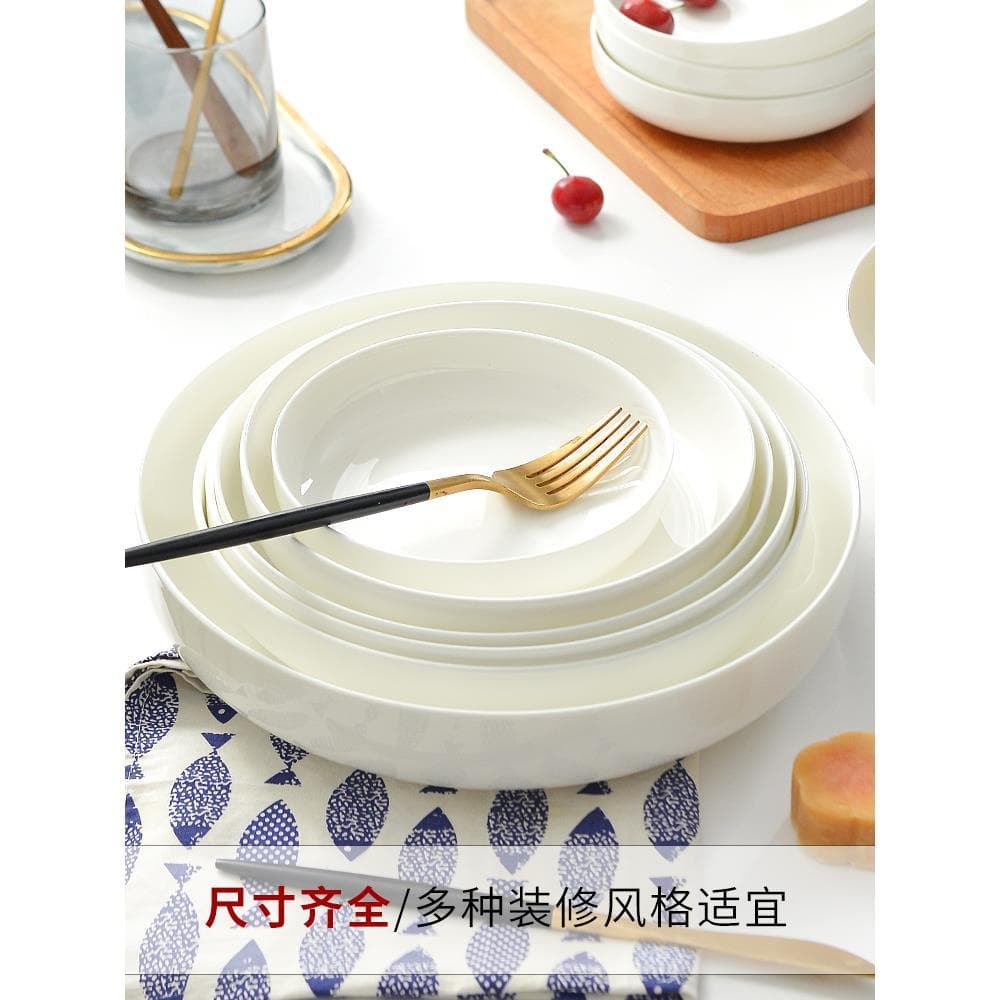 Prato de porcelana de osso branco puro Prato de vegetais doméstico 2024 Novo estilo Prato de ninho aprofundado Prato de