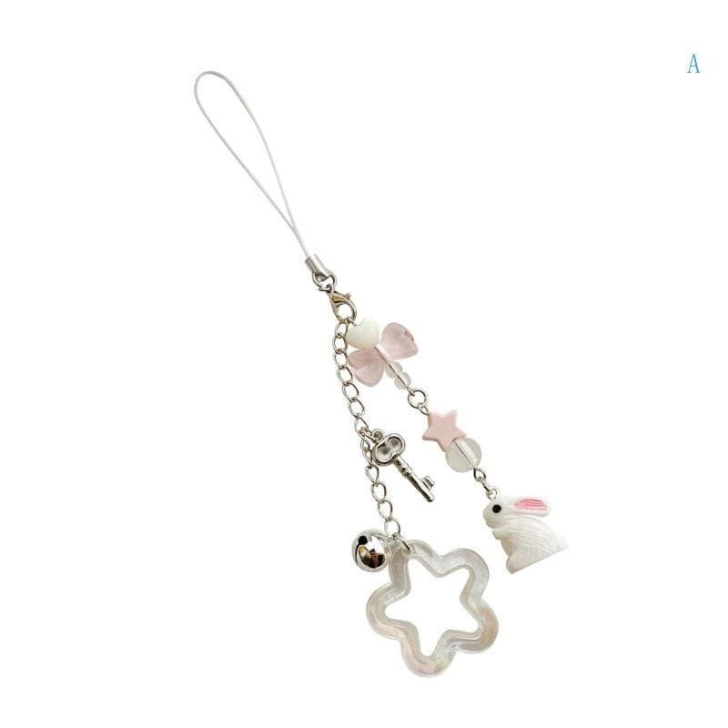 Uma Doce Estrela Coelhos Grânulo Charme Pingente Corrente Alça Do Telefone Bolso Chaveiro Cinta Enforcamentos Decoração