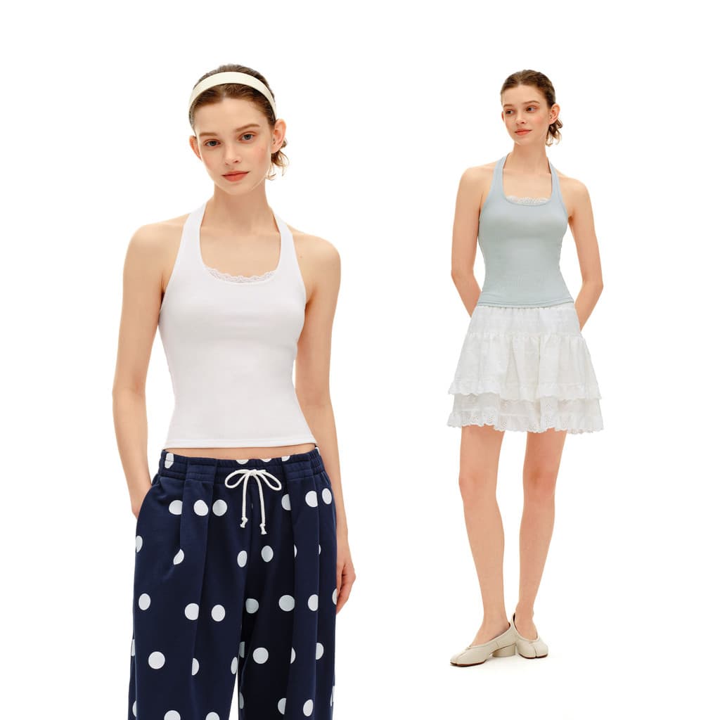 P PSO marca feminina renda em torno do pescoço fino Halterneck colete quente estilo menina sem mangas Halter topo verão