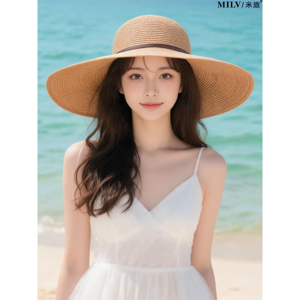Chapéu de sol de verão feminino guarda-sol chapéu de palha Casual aba grande chapéu de praia beira-mar viagem elegante c