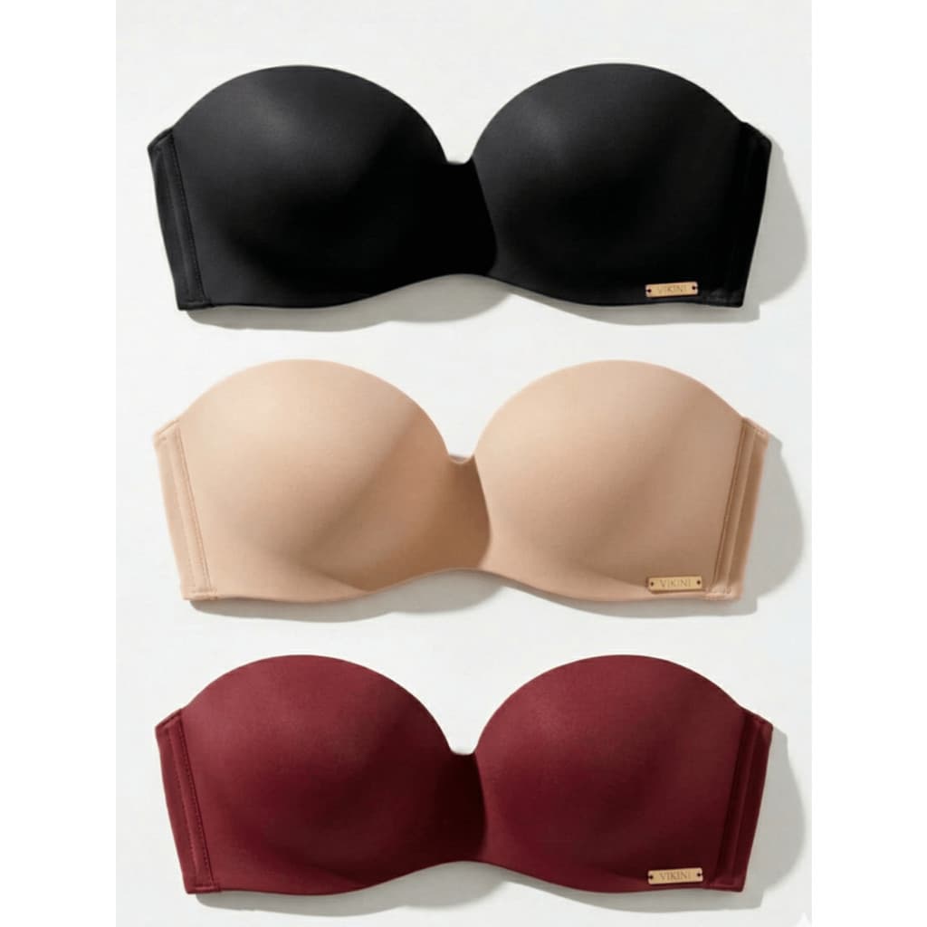 Conjunto de 3 peças de sutiãs sem alças, com alças removíveis, acolchoados, com fecho triplo reforçado e suporte multifu