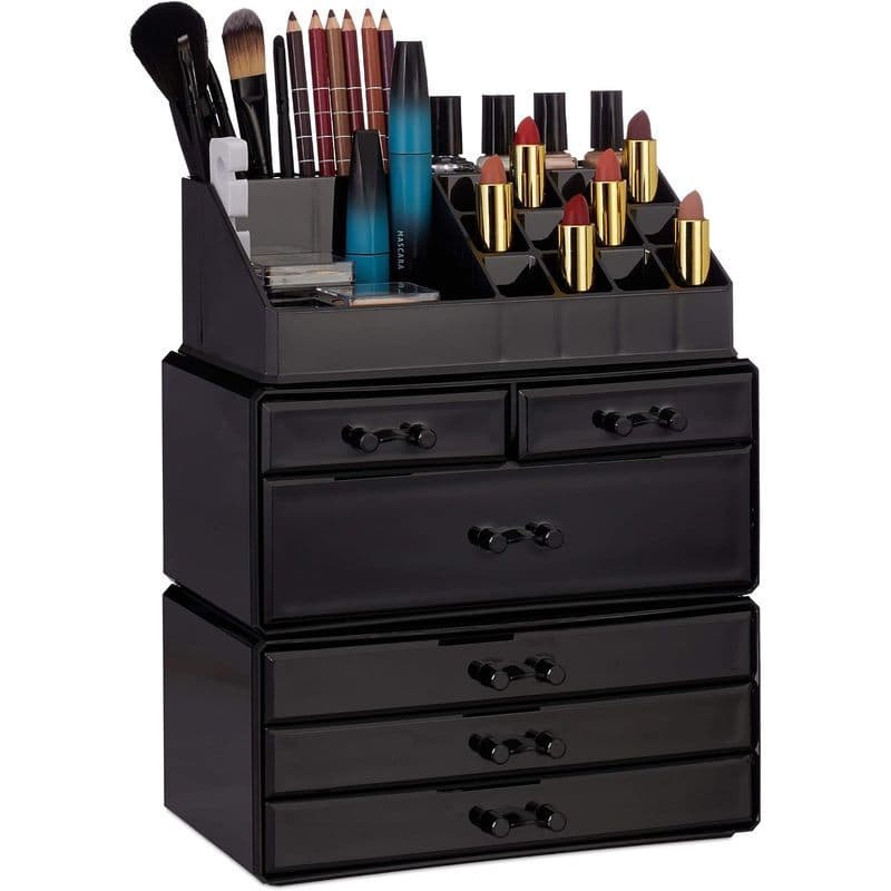 Organizador De Cosméticos Relaxdays Com 6 Gavetas 22 Compartimentos Maquiagem Grande Armazenamento Acrílico Preto 29 x 2
