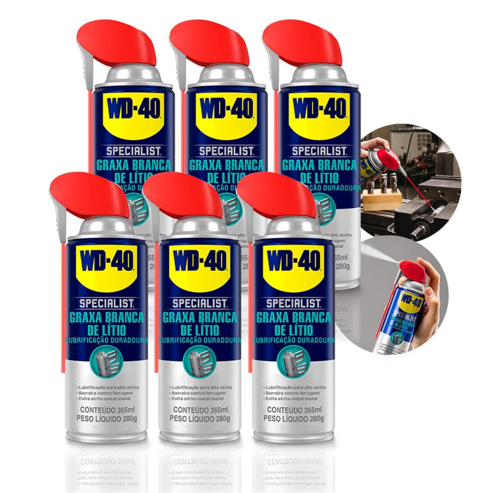 Kit 6 Graxa Branca de Lítio WD-40 Spray Lubrificante Specialist 365ml
