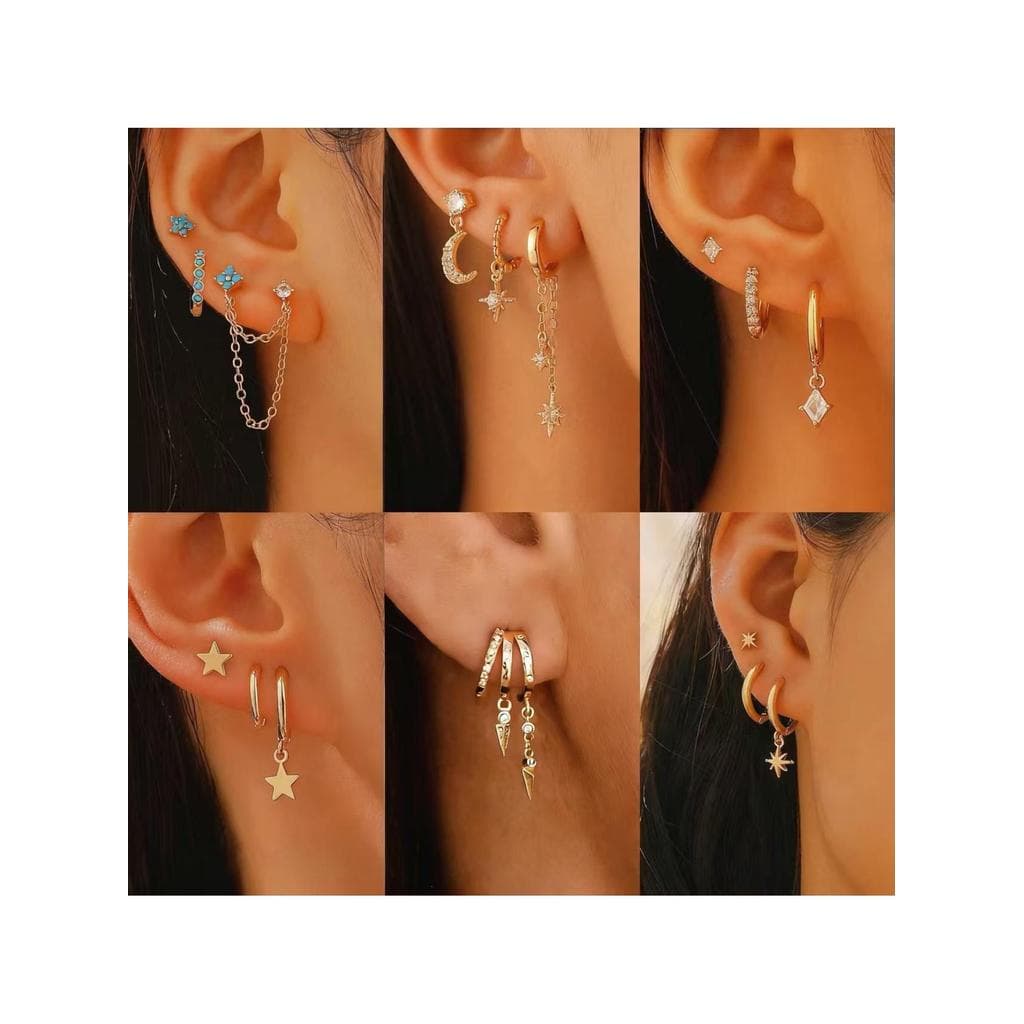 Europa américa venda quente estrela lua brincos assimétricos conjunto de três peças ins moda zircão brincos