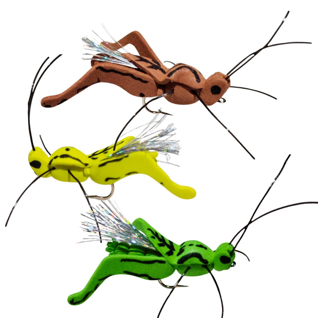 Kit 3 Iscas Artificiais Gafanhoto Realista Pesca Esportiva Tucunaré Robalo Traíra fly fishing bait ultra Light