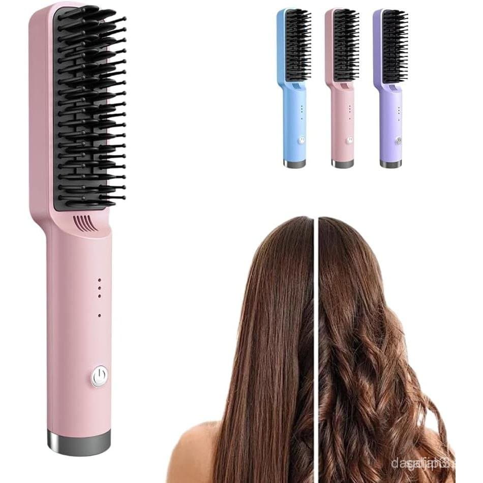 Escova Alisadora de Cabelo Sem Fio, Mini Escova Alisadora Portátil com 3 Opções de Temperatura, Alisador de Cabelo de Vi