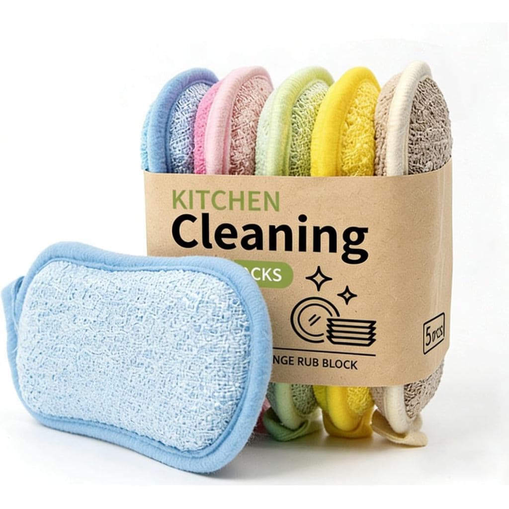 Conjunto de 5 Esponjas de Limpeza para Cozinha, Esponja de Limpeza de Dupla Face Sem Riscos, Microfibra e Fio de Aço Ino