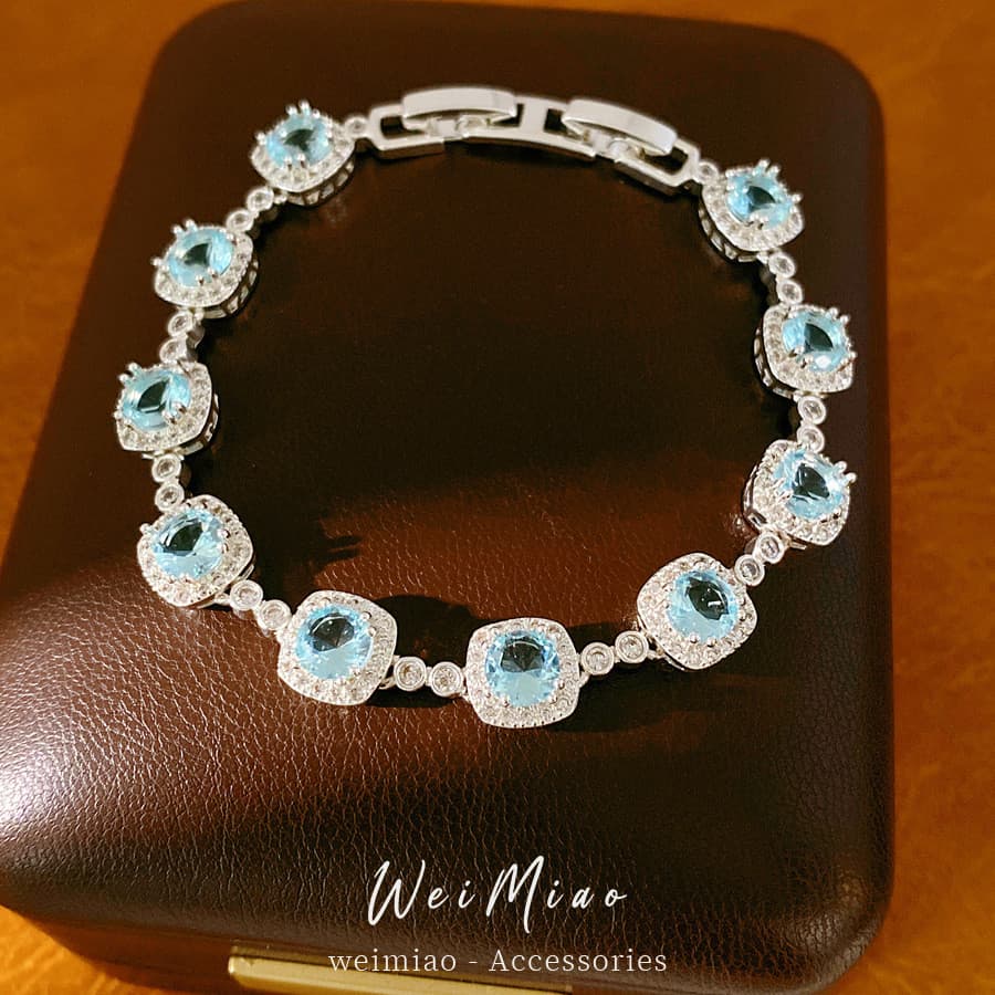 Azul incrustado zircão fivela quadrada pulseira luz luxo nicho pulseira temperamento fresco All-Match moda High-End puls