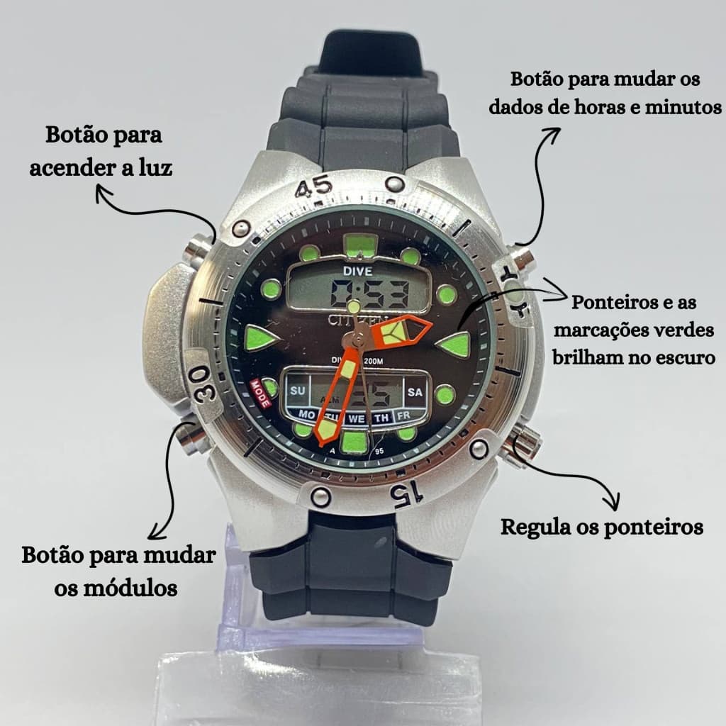 Relógio Masculino Resistente à Água Relógio em Aço Inoxidável com Pulseira de Borracha Varias Cores Disp..