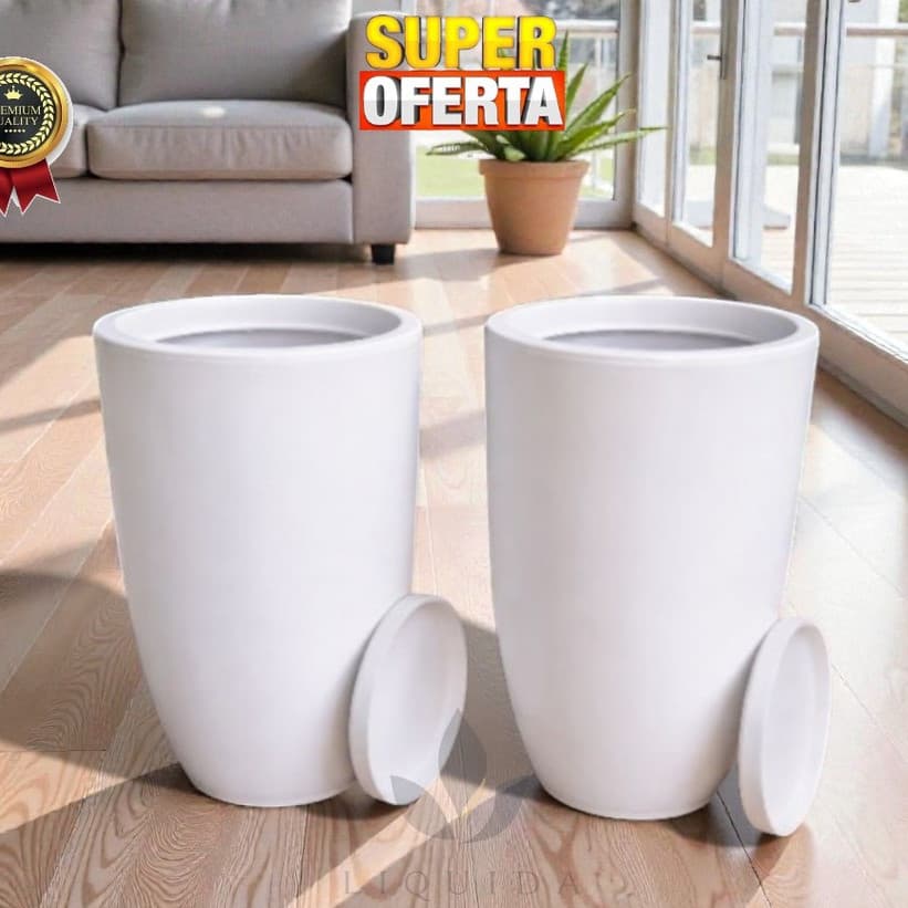 Conjunto 2 Vasos Cone Bojo Liso N2 Ornamental Elegante Polietileno Resistente Para Planta Flores Jardim Sala Moderno