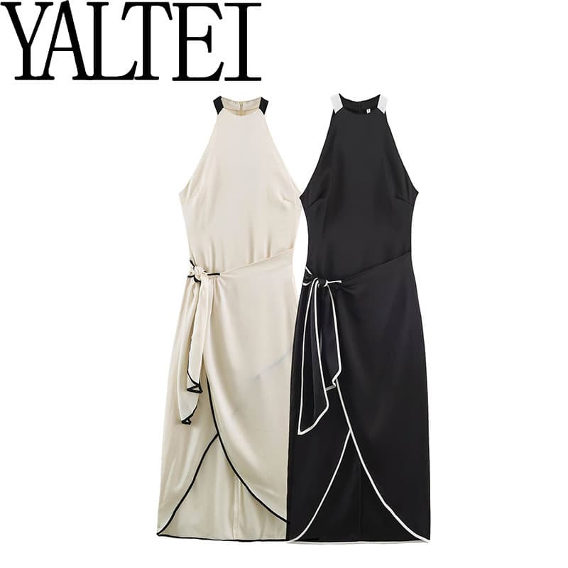ZA Cross-Border AliExpress ins Europeu Americano Feminino Verão Novo Estilo Oco Contraste Guarnição Cross Dress0387166