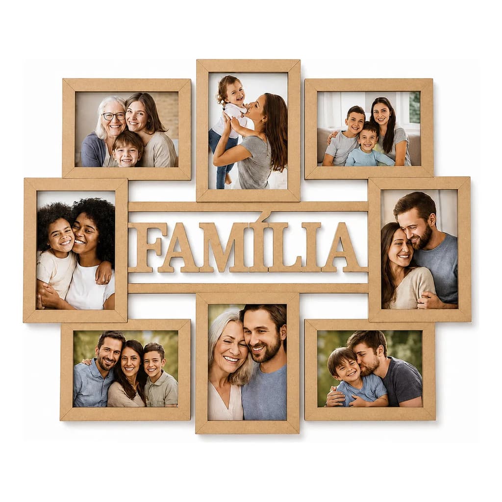 Porta Retrato De Parede Família Mdf Mural C/8 Fotos 15x10