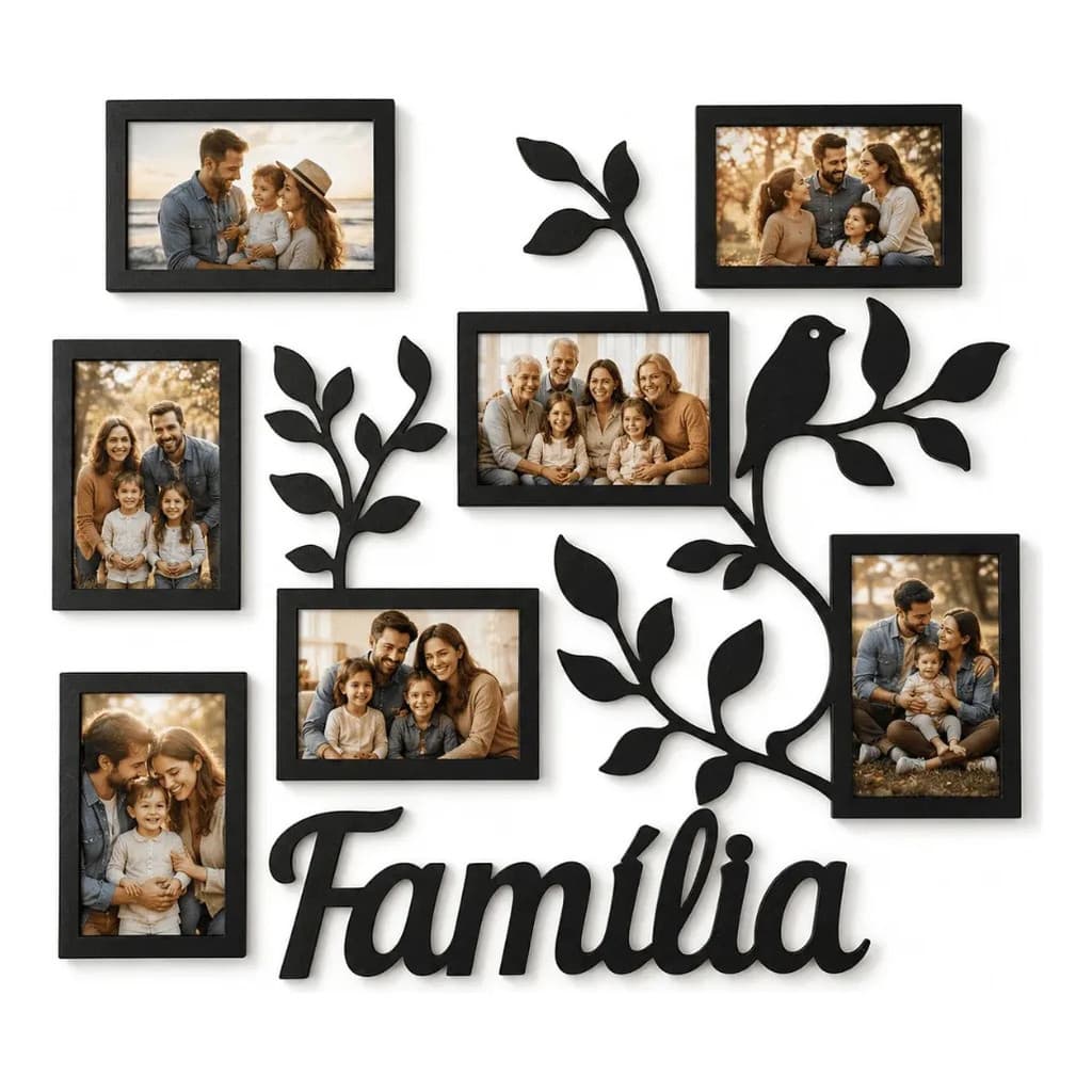 Porta Retrato De Parede Familia Galhos Mural Com 7 Fotos