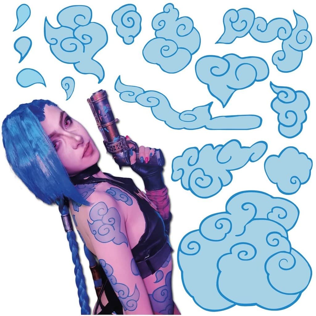 Tatuagem Temporária Jinx Arcane League of Legends Cosplay Kit completo