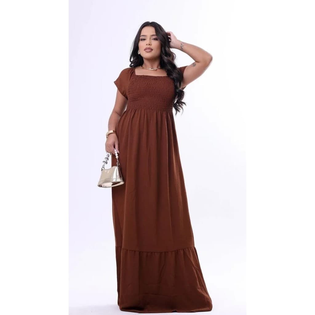 Vestido Casual dia á dia Longo babado Viscose