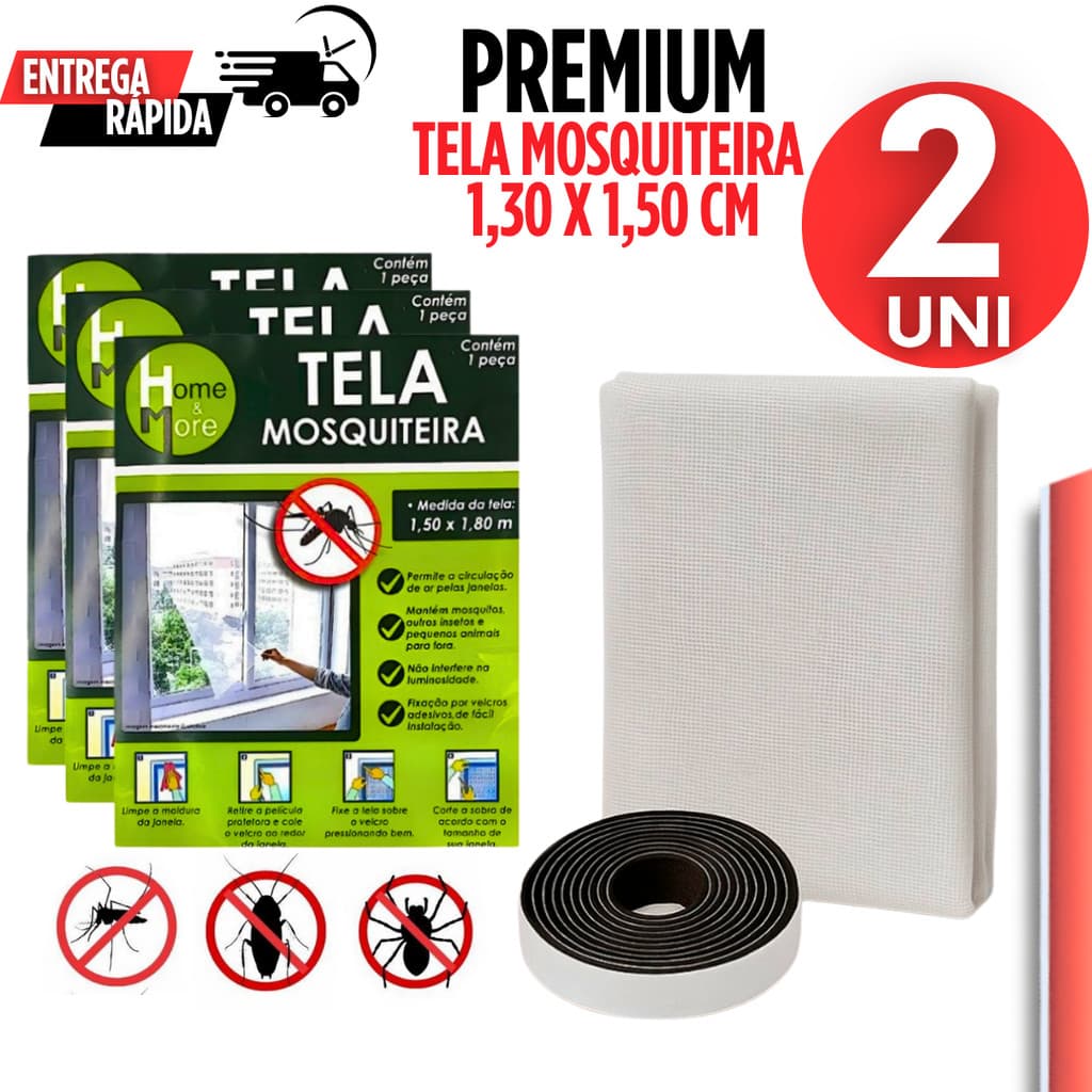 Conjunto Telas Mosquiteiro 130x150cm com Velcro Adesivo Anti Inseto para Janelas