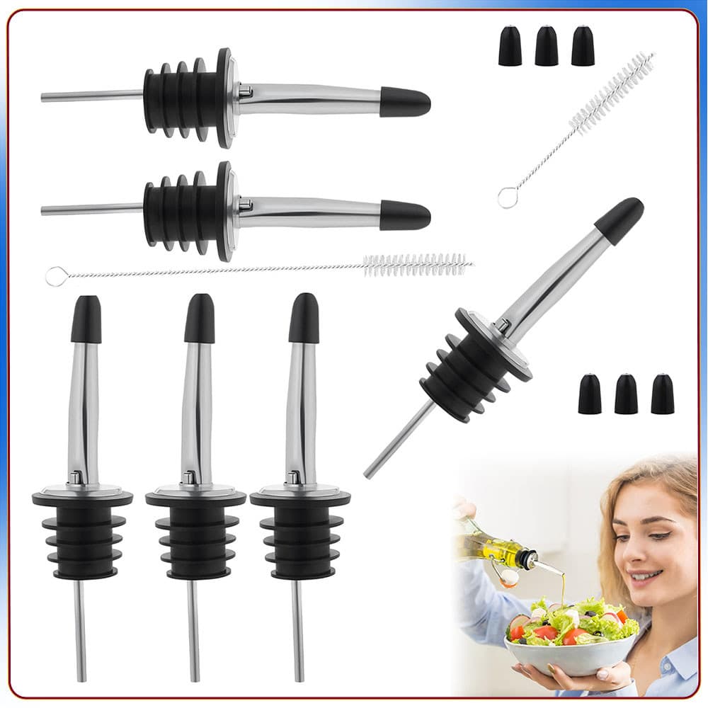 6 Bico Dosador Inox Biqueira de Garrafa Bar Bartender Bebidas Vodka Drink Tequila,Com duas escovas