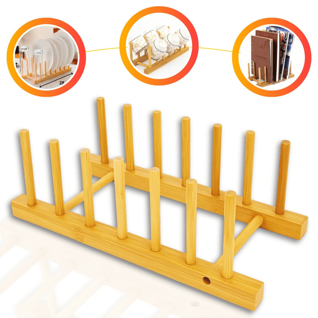 Suporte Escorredor Porta Pratos copos De Bancada De Bambu 6 Divisorias