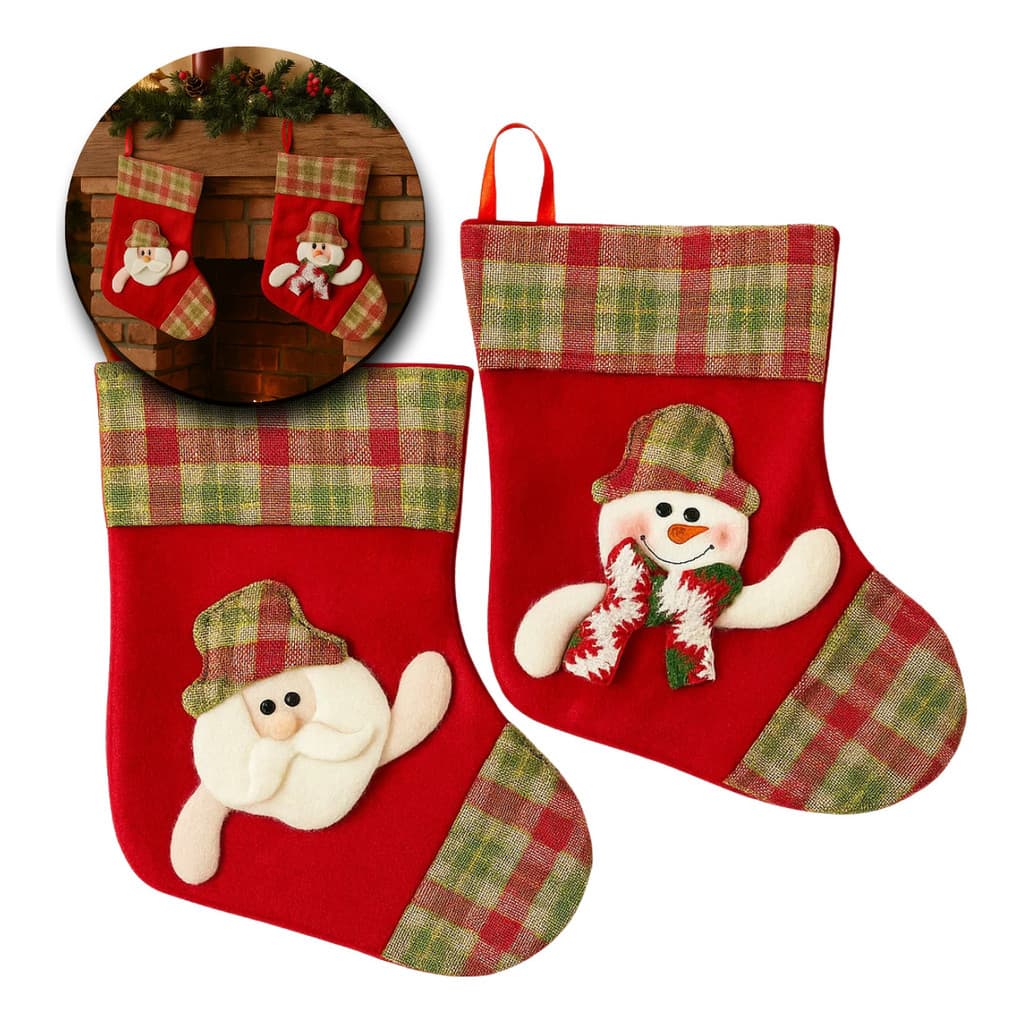 Kit 2 Botas Natalina Decorativa Meia De Natal Pendente Porta