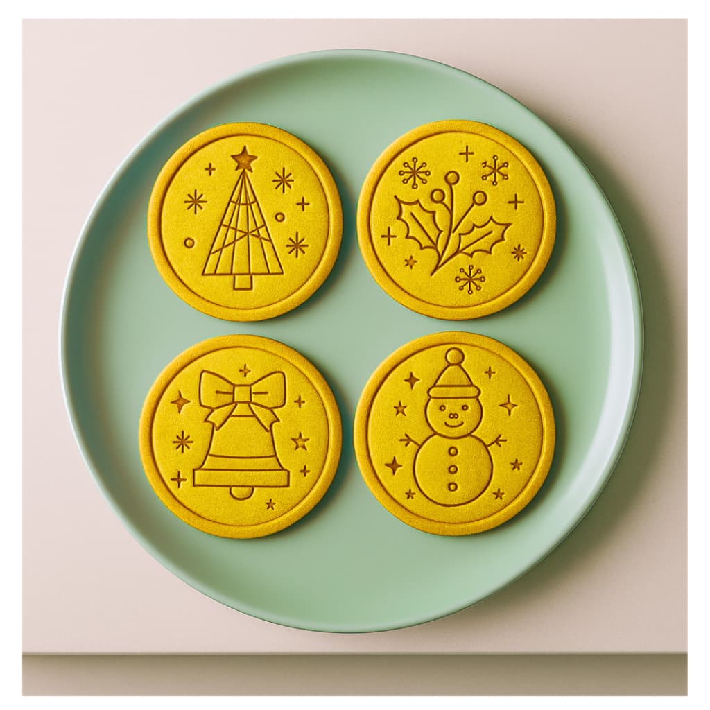️NATAL MODERNO Festa Carimbo Biscoito Cortador para Cookies e Pasta Americana | Kit 4 pçs