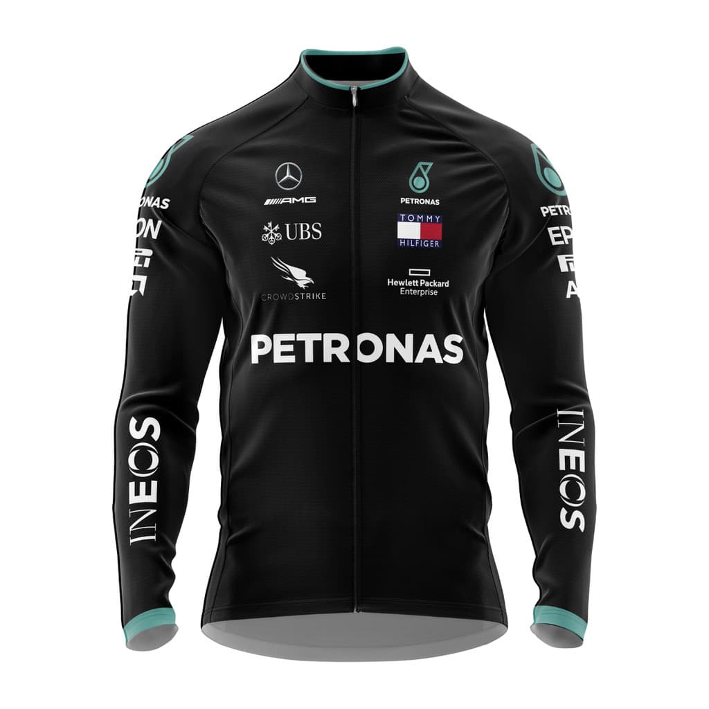 Jaqueta Ciclismo Agasalho para Pedalar Petronas Preta Com Zíper
