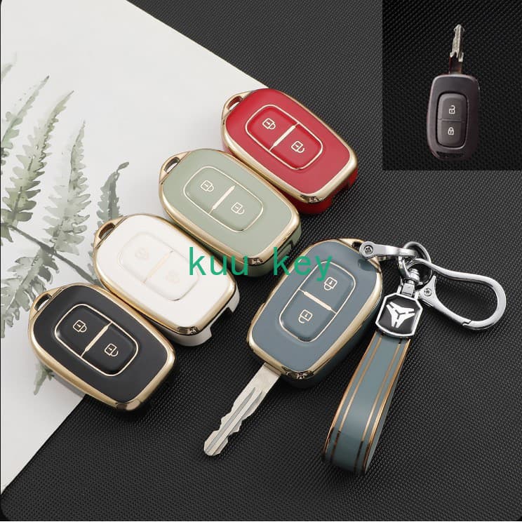 2 Bot玫es Chaveiro Capa para Renault Kwid S铆mbolo de Tr谩fego Dacia Sandero Logan Duster 2016 2017 2018 Capa de Carro TPU