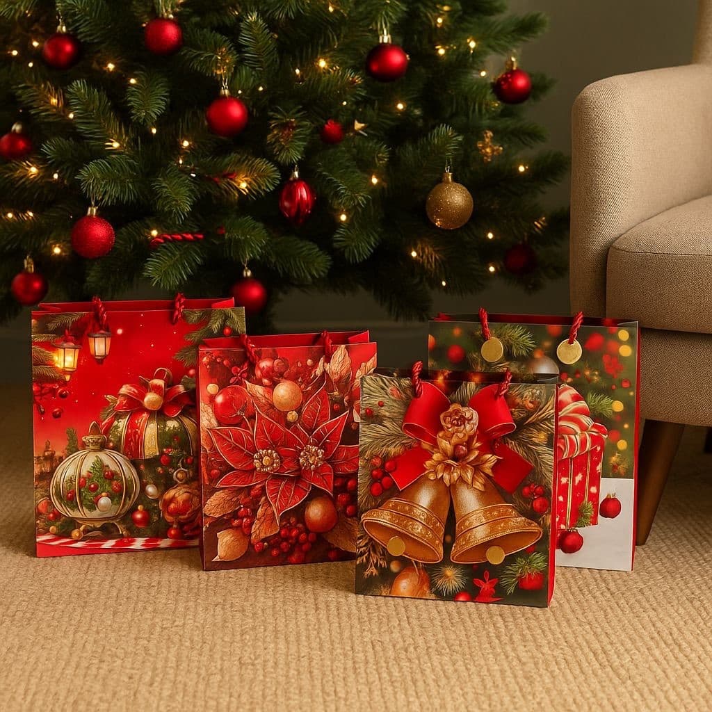 Kit Sacola Para Presente Árvore De Feliz Natal Papai Noel