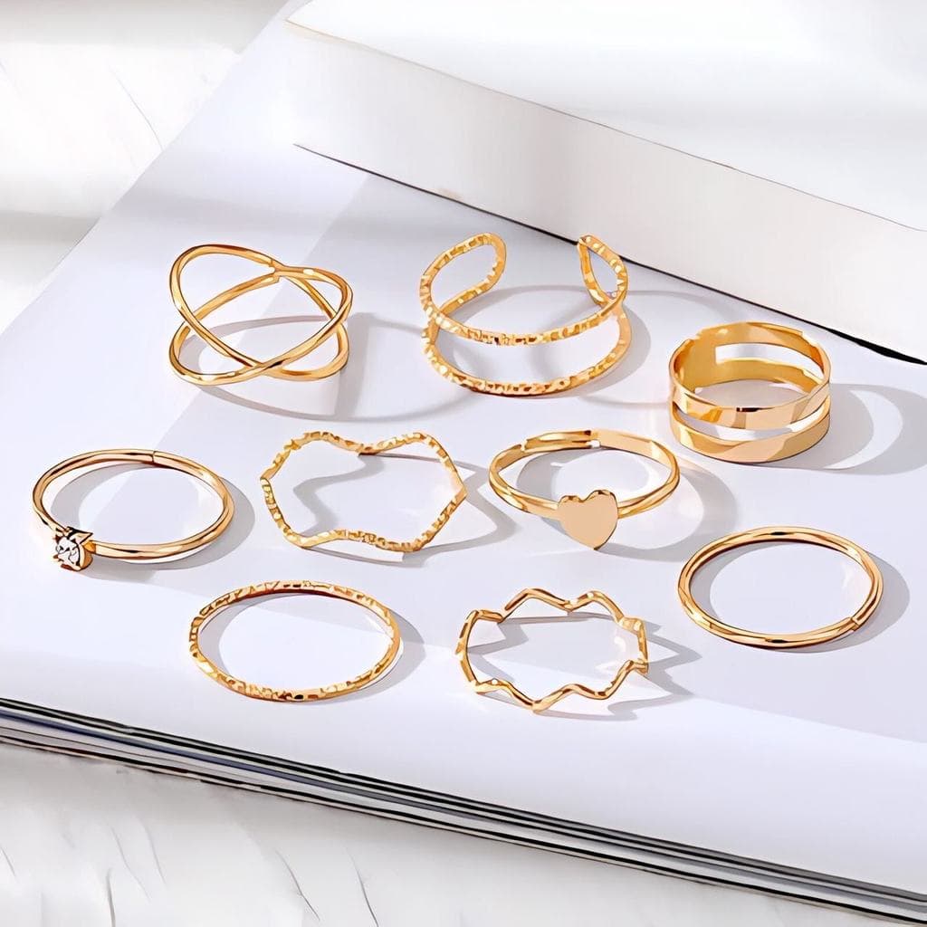 Conjunto de Anéis Minimalistas, Estilo Romântico com Formas Onduladas