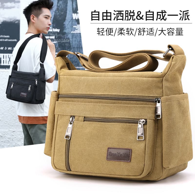 Versão coreana Casual mensageiro saco de lona de grande capacidade bolsa de ombro esportiva Multi-camada Retro náilon