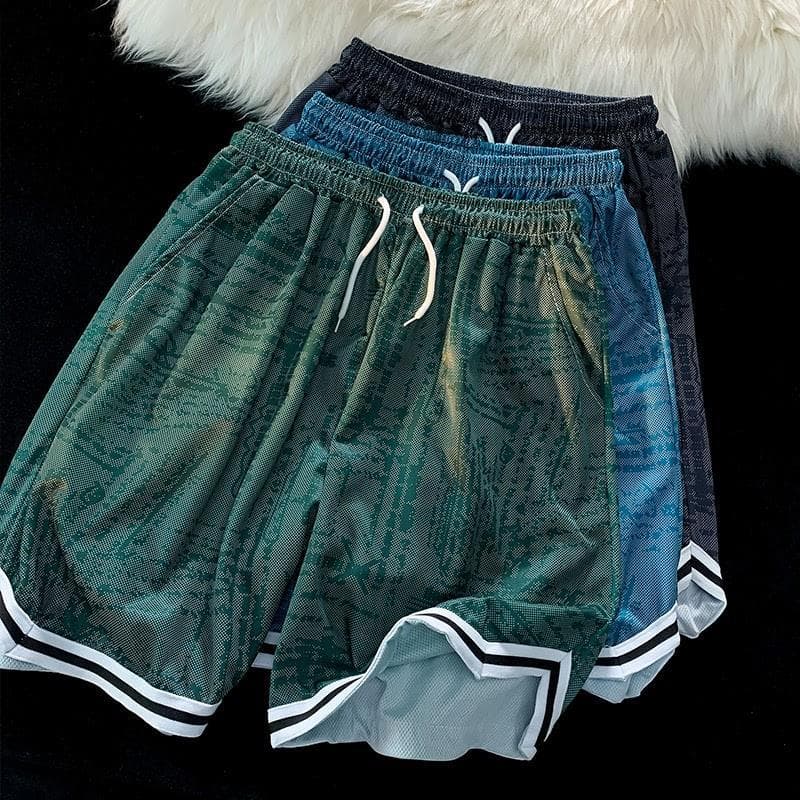 Verão Tie-Dye Shorts de seda gelo masculino ins Super quente influenciador Street Wear secagem rápida 5 Casual All-Match