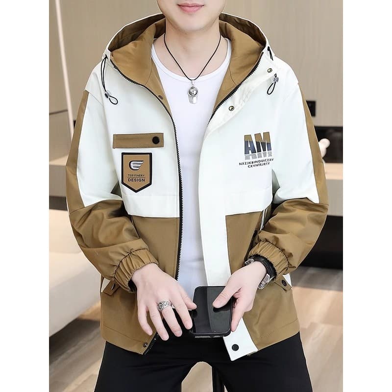 Primavera outono jaqueta masculina na moda versão coreana All-Match jaqueta masculina Casual com capuz estilo fino solto